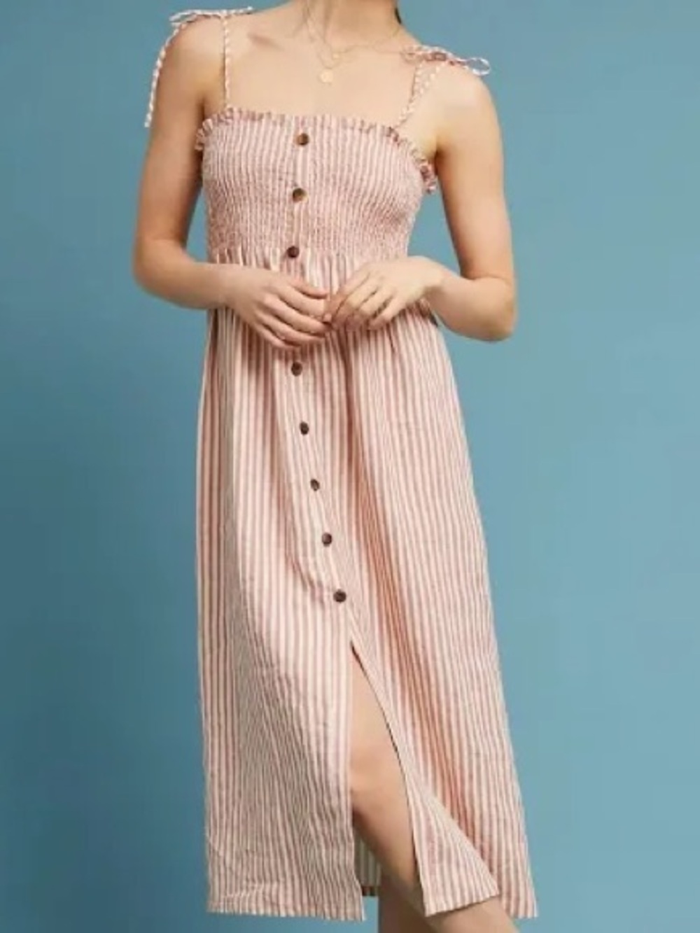 Faithfull The Brand Brighton Linen Dress Women S Pink White Stripe